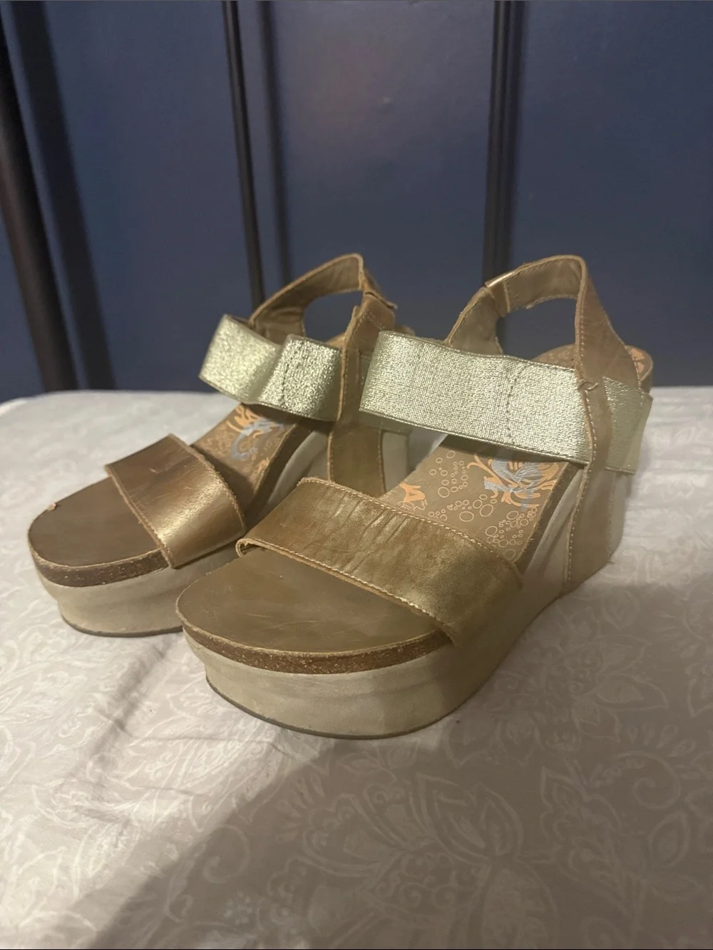 OTBT Metallic Gold Strappy Wedge Sandals